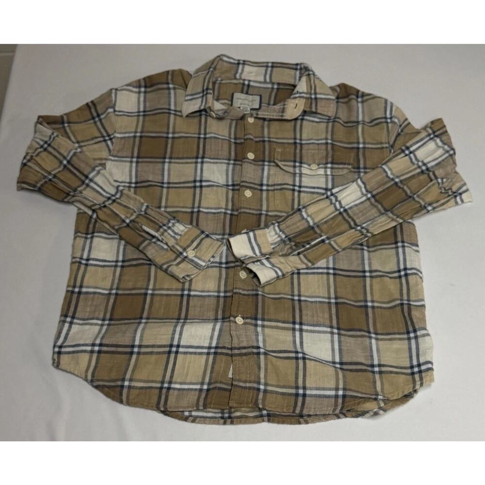 American Eagle Tan Plaid Flannel Men Button Down Shirt Super Soft Size M Western